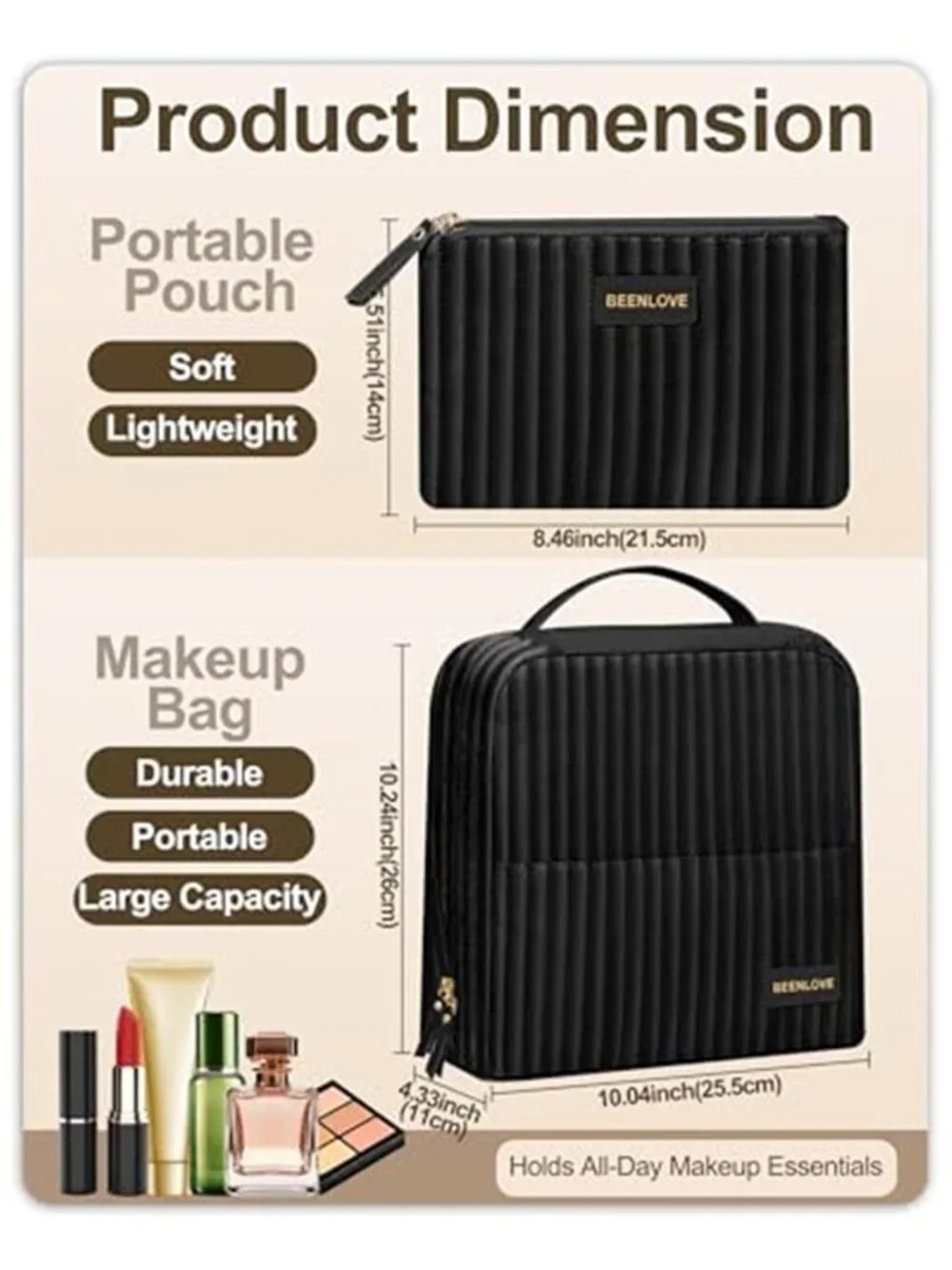 2 Pcs Beautiful Velvet Cosmetic Bag Standing Makeup Bag with Fold Down